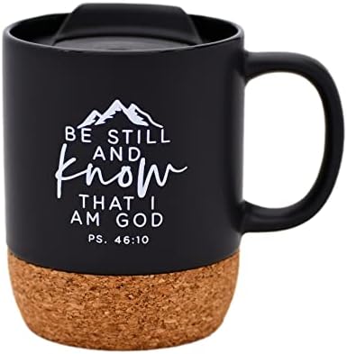 ספל קפה מעצב קרמיקה | היה דומם וידע שאני אלוהים נ '46:10 | מחזיק 14 אונקיות | קרקעית הפקק עם מכסה | נהדר
